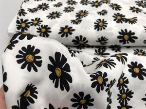 Fastvævet viscose - fine sorte blomster på offwhite bund